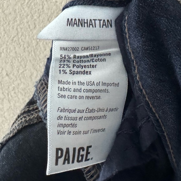 Paige Manhattan Jeans High Bootcut Flare Dark Wash Stretch Denim Blue Classic 32 - Picture 11 of 13